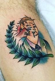 symetryczny tatuaż łydki męski goleń na liściach i zdjęcia tatuażu postaci