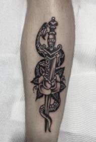 European calf tattoo male shank on snake and dagger tattoo picture