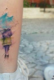 model i tatuazhit me karakter pllaka të vogël të ombrellës me bojë spërkatje