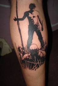 Nogi czarny brązowy mężczyzna walki obraz tatuaż