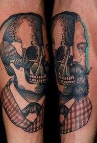 Arm color design half skeleton half man tattoo