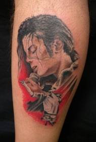 Modello di tatuaggio ritratto Michael Jackson di colore delle gambe