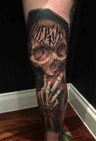 Leg color realistic skull tattoo pattern