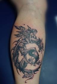 kalv drake anda och yin och yang skvaller tatuering mönster