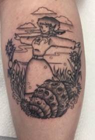 Stinco europeo per tatuaggi con gambo maschio sulle foto di paesaggi e personaggi