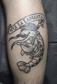 yara maza maraƙi a kan baƙaƙe baƙaƙe baƙaƙen layi Turanci da hotunan shrimp tattoo