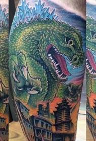 poaten ynteressante kleur grut Godzilla tatoetpatroon