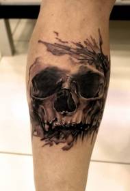 Modello di tatuaggio teschio umano gamba marrone