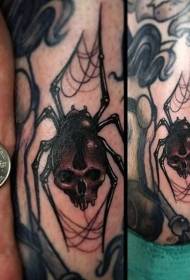 Noga kolorowa, ludzka czaszka w nowym stylu z tatuażem pająka