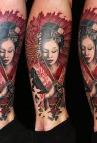 chân màu minh họa phong cách hình xăm geisha