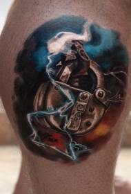 Legs realism style colorful lightning big lock tattoo