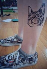 girls calf on black thorn simple abstract lines small animal cat tattoo pictures