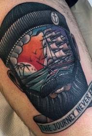 Benfarge skipløs sjømannsportrett tatoveringsmønster