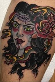 calf symmetrical tattoo male shank on rose and Medusa tattoo picture