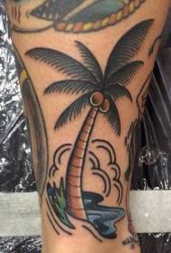Tatuaggio di piccola palma e cocco color gamba
