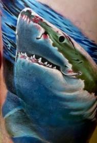 Leg color bloody shark tattoo pattern