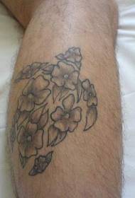 Modello tatuaggio gamba tartaruga fiore grigio