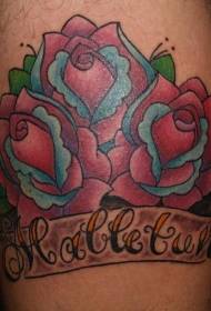 Kolor tatuażu trzy różany wzór tatuażu