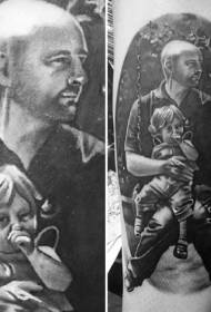 Modello di tatuaggio ritratto di padre e figlia grigio gamba