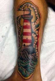 Benen oude genre gekleurde grote vuurtoren tattoo patroon
