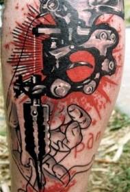 Tatuaggio tatuaggio macchina stile scuola nuova gamba colore