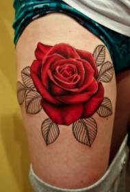 modello di tatuaggio rosa grande colore gamba femminile