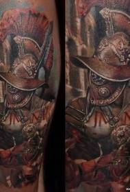 tatuaggio di gladiatore vintage colore illustrazione stile gamba