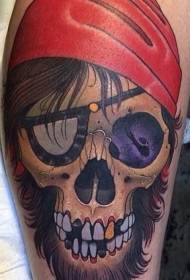 Legged old-school style colorful pirate skull tattoo