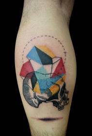 Kojų spalvingos geometrinės figūros su žmogaus kaukolės tatuiruote