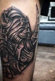 Leg swartbrún realistyske armor rhinoceros tatoeëringsfoto