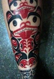 boys calf on red black color creative fun totem tattoo picture
