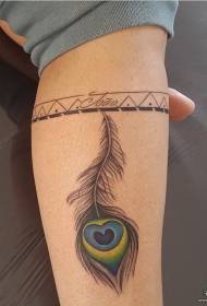 calf peacock feather painted tattoo pattern