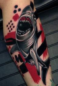 Immagine del tatuaggio di squalo colorato in stile new school di gamba