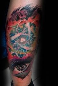 Motif de tatouage atomique coloré sur les jambes