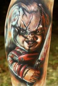 Immagine del tatuaggio della bambola pazza di colore del film horror di colore della gamba