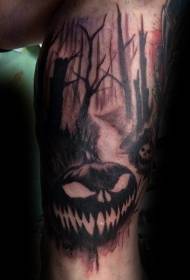 Uzorak tetovaže bundeve u tamnoj šumi nogu