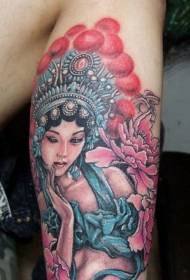 sexy Peking Opera flower tattoo pattern on the calf