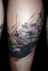 Tatuaggio di grande carro armato moderno nuovo colore gamba gamba