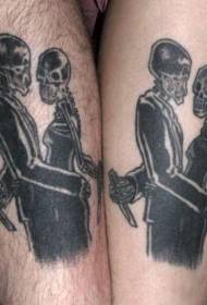 Láb fekete koponya csontváz pár tetoválás minta