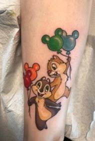 girls calf painted on gradient simple lines cartoon balloons and small animal squirrel tattoo pictures