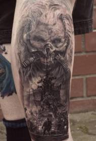 Kāju brūna traka monstra portreta tetovējuma modelis