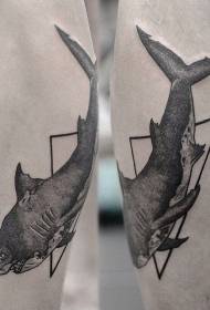 Ben grå underbar punktmålning stil stor haj tatuering