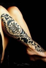 girl calf on black line sketch creative pattern totem tattoo picture