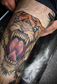 Láb illusztráció stílusú színes démon ordító tigris tetoválás