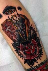 Immagini di tatuaggio scheletro bara multicolore in stile vecchia scuola