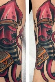 tatuaggio di calamari divertente pirata vento colore gamba colore