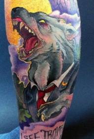 Picior nou școală culoare tatuaj lup de diavol tatuaj costum