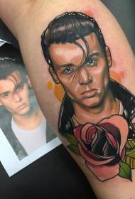 Leg new style colorful famous actor portrait tattoo