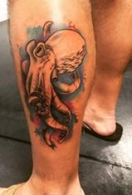 tatuaggio di polpo Stinco maschio su foto di tatuaggio di polpo colorato
