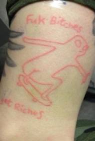 vitello da ragazzo su linea rossa rossa inglese e immagini di tatuaggi di personaggi dei cartoni animati